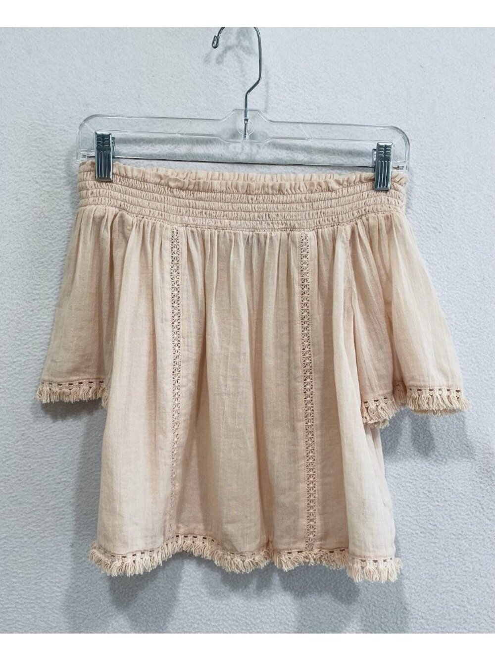 Aerie Top Womens XS Peachy Orange Off the Shoulder Cropped Fringe Boho Beachy